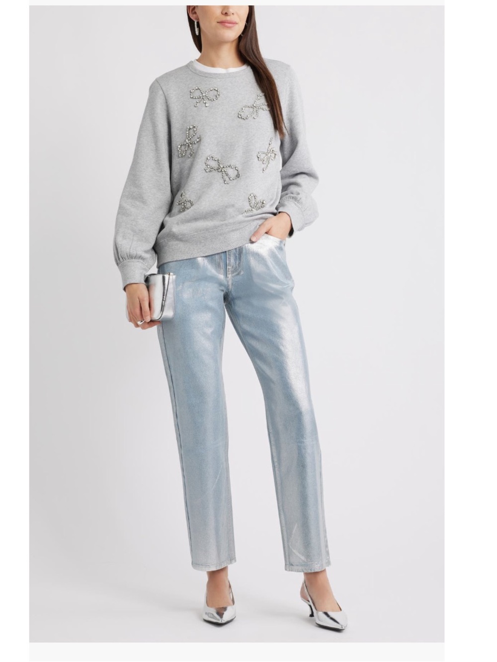 Nordstrom Shimmery Light Silver Straight-Leg Jeans